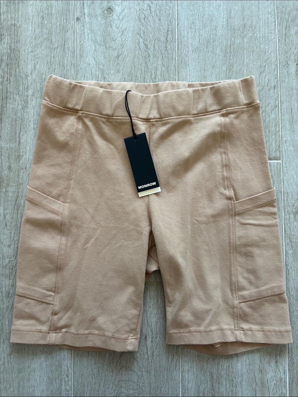 Monrow Nude/Tan Knit Bike Shorts with Patch Pockets